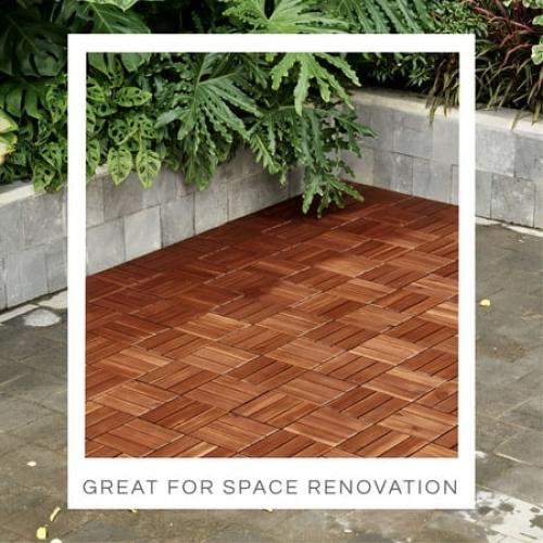THYOI 10 Pcs Interlocking Deck Tiles 12 x 12, Patio Flooring Outdoor Waterproof, Acacia Wood Tiles All Weather, Floor Tiles for Balcony, Backyard, Indoor and Outdoor use (Round Joint, Dark Brown)