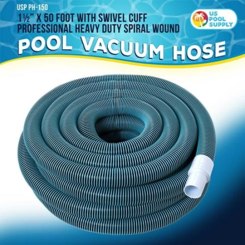 U.S. Pool Supply 1-1/2 x 50 Foot Professional Heavy Duty Spiral Wound Swimming Pool Vacuum Hose with Kink-Free Swivel Cuff, Flexible - Connect to Vacuum Heads, Skimmer, Filter Pump Inlet, Accessories
