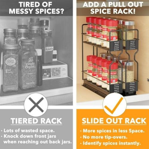 SpaceAid Spice Rack Pull Out Organizer, 2 Drawers 2-Tier, 5.2 W x10.75 D x10 H