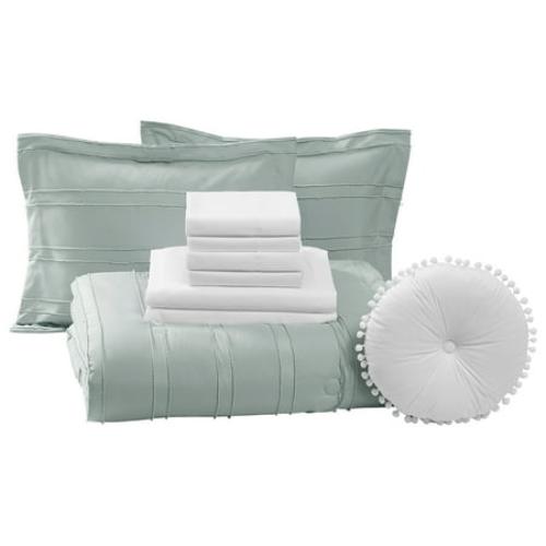 Mainstays Mint 10 Piece Bed in a Bag Comforter Set with Sheets, Queen