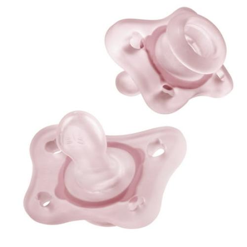 Chicco PhysioForma 100% Soft Silicone Mini One-Piece Pacifier, Orthodontic Nipple Supports Breathing, BPA & Latex Free, Reusable Sterilizing Case, 0-2 Months, 2pk - Pink, New