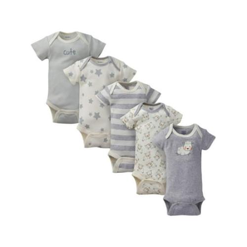 Gerber Baby Boy or Girl Gender Neutral Organic Onesies Short Sleeve Bodysuits, 5-Pack