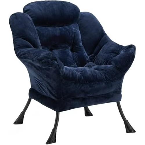 Fabric Lazy Chair for Adults, Oversized Upholstered Sofa Chair, Plush Comfy Lounge Chair with Large Side Storage Pocket, Thick Padded Reading Chair for Living Room, Bedroom, Study Room, Beige