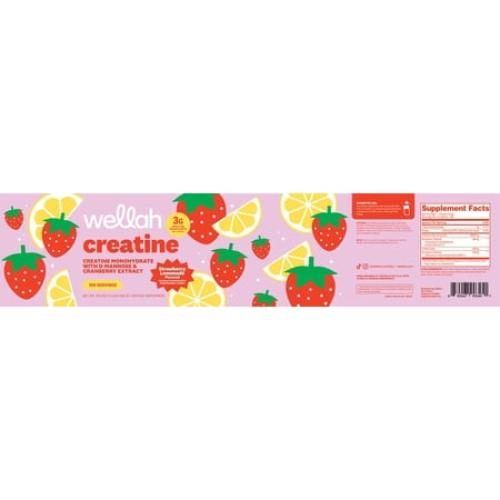 Wellah Creatine for Women (100 Servings, Strawberry Lemonade) - Creatine Monohydrate with Dandelion & Cranberry Extract