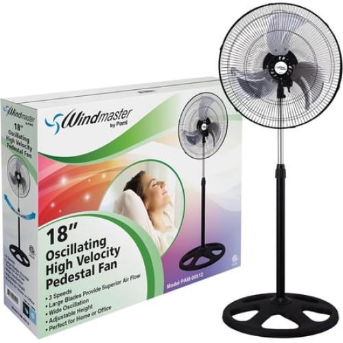 PAMI 18 Oscillating Pedestal Fan with Adjustable Height & 3 Speed Settings, High-Velocity Stand Fan for Home & Bedroom, Black