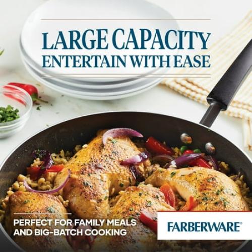 Farberware Easy Clean 22 Pcs Nonstick Cookware Set Includes Griddle Pan and Cooking Tools, Dishwasher Safe, Black