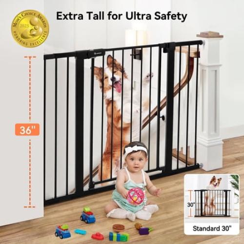 COMOMY 36 Extra Tall Baby Gate for Stairs Doorways, Fits Openings 29.5 to 48.8 Wide, Auto Close Extra Wide Dog Gate for House, Pressure Mounted Easy Walk Through Pet Gate with Door,