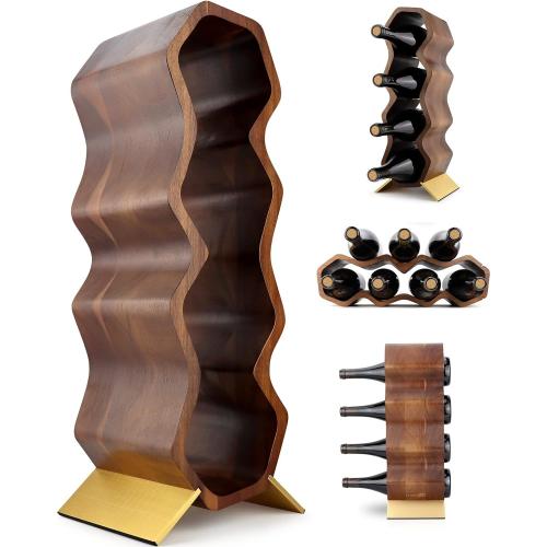 Gusto Nostro Wood Wine Rack, 7 Bottle, 2 Tier Wooden Countertop Free Standing Shelf - Bottle Holder Stand for Home Bar Tabletop, Cabinet Inserts, Kitchen, Wine Cellar Storage (Acacia)… Wood: Acacia