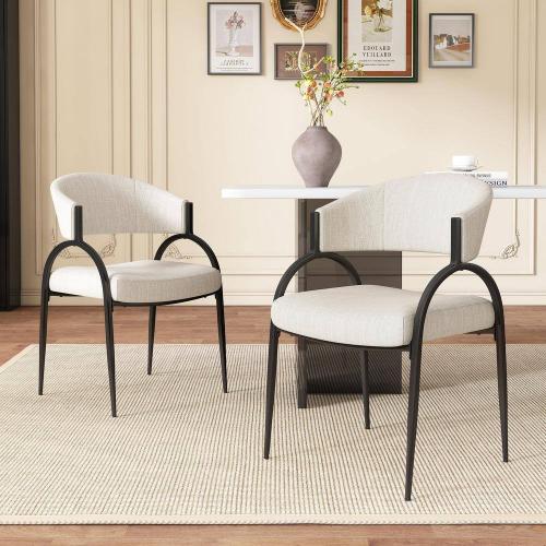 Outdoor Upholstered Dining Chairs with Metal Legs and Beige Cushion Guard (Set of 2) (no test)