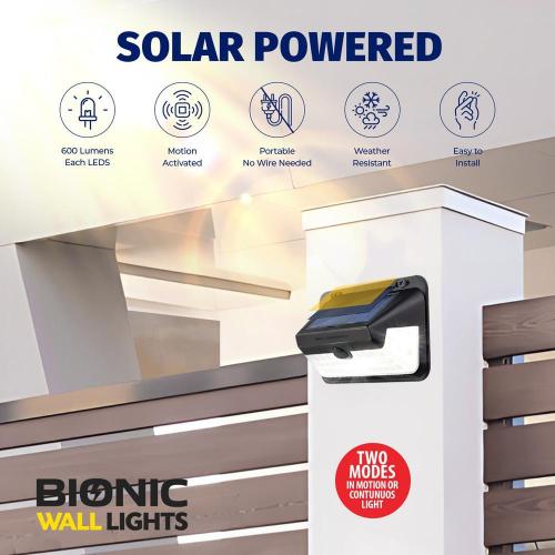9-Watt Equivalent 600 Lumens Integrated LED Black Motion Activated Integrated LED Solar Bionic Wall Pack Light (2-Pack)