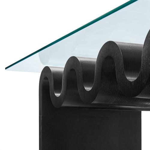Ondine Glass and Wood Specialty Coffee Table in Black - Retro Vintage 40 in. Squiggle