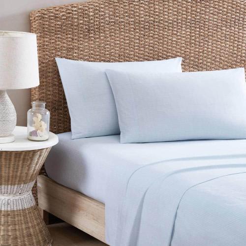 Ala Moana Stripe 4-Piece Blue Percale Cotton King Sheet Set