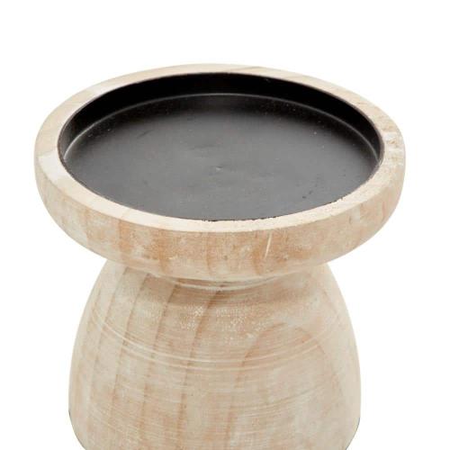Brown Wood Pillar Candle Holder with White Wash Finish (Set of 3)