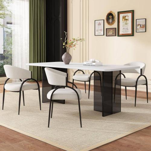Outdoor Upholstered Dining Chairs with Metal Legs and Beige Cushion Guard (Set of 2) (no test)
