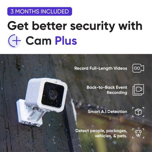Cam v3 1080p HD Indoor/Outdoor Wired Home Security Camera, Color Night Vision, with Cam Plus A.I. 3-Month Service