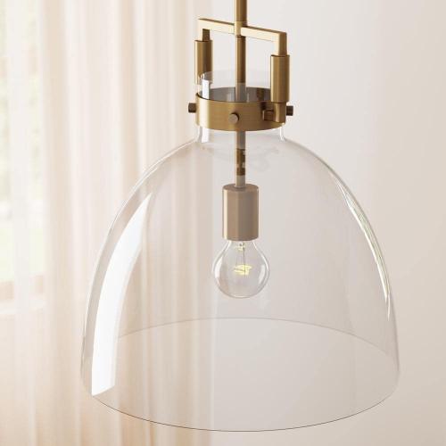 Nathan James Leigh Gold Indoor Ceiling Hanging Pendant Light with Clear Glass and Adjustable Cord for Kitchen, Island, Entryway