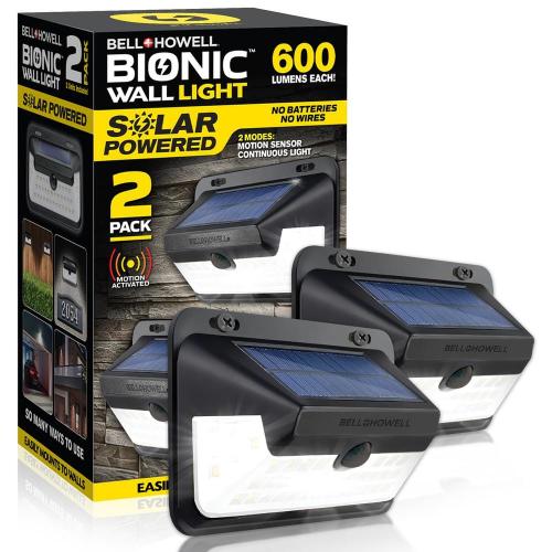 9-Watt Equivalent 600 Lumens Integrated LED Black Motion Activated Integrated LED Solar Bionic Wall Pack Light (2-Pack)