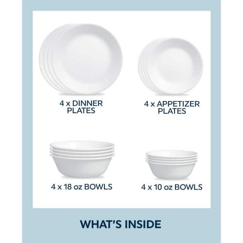Corelle Winter Frost White 16-Piece Dinnerware Set (Service for 4) in White one missing