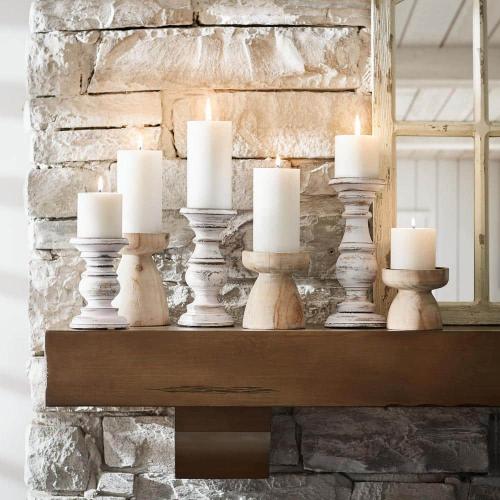 Brown Wood Pillar Candle Holder with White Wash Finish (Set of 3)