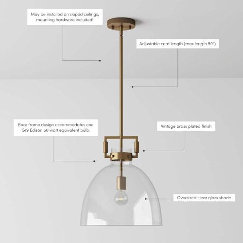 Nathan James Leigh Gold Indoor Ceiling Hanging Pendant Light with Clear Glass and Adjustable Cord for Kitchen, Island, Entryway