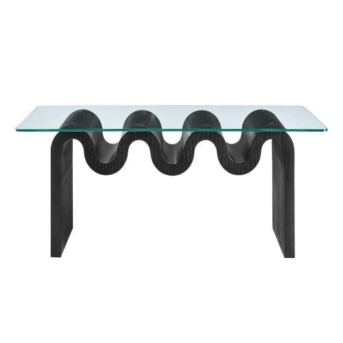 Ondine Glass and Wood Specialty Coffee Table in Black - Retro Vintage 40 in. Squiggle