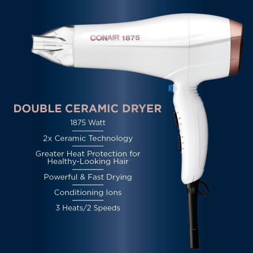 Double Ceramic 1875-Watt Hair Dryer in White