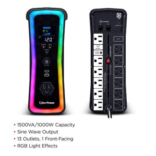 CyberPower 1500VA 120-Volt Sine Wave Gaming UPS with RGB Lighting and Battery Backup