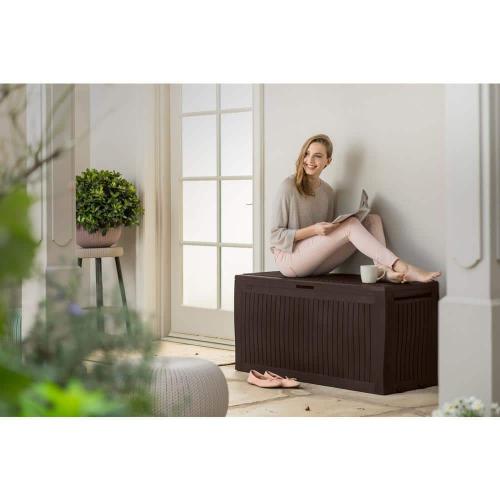 Keter Comfy 71 Gal. Weather Resisitant Plastic Resin Deck Box in Wood Look Brown