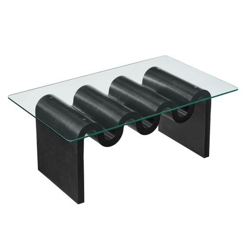 Ondine Glass and Wood Specialty Coffee Table in Black - Retro Vintage 40 in. Squiggle