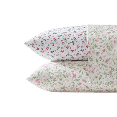 Bonnie Floral 4-Piece Pink/Green Percale Cotton Queen Sheet Set