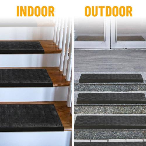 Black 10 in. x 30 in. Non-Slip Indoor/Outdoor Rubber Stair Tread Cover (Set of 5)