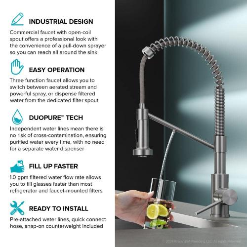 Bolden 2-in-1 Commercial Style Pull-Down Single Handle Water Filter Kitchen Faucet in Brushed Brass