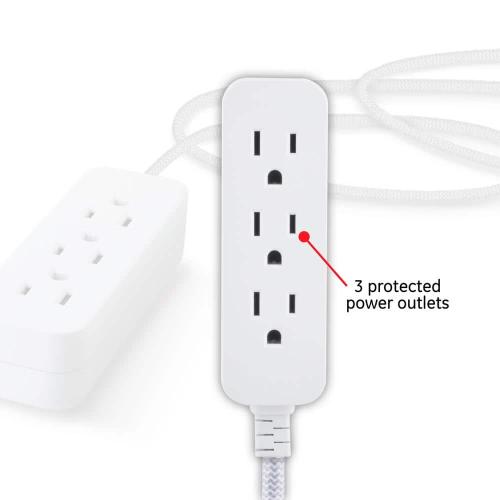 15 ft. 3-Outlet Designer Pro Extension Cord Surge Protector, White/Gray