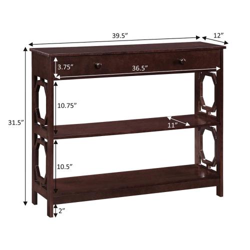 Omega 39.5 in. Espresso Rectangle Wood Top 1 Drawer Console Table with Shelves