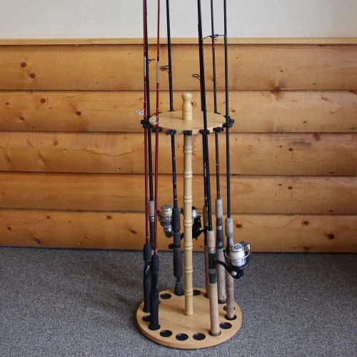 Round 16-Fishing Rod Storage Rack with Traditional Handcrafted Wood Post