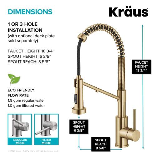 Bolden 2-in-1 Commercial Style Pull-Down Single Handle Water Filter Kitchen Faucet in Brushed Brass