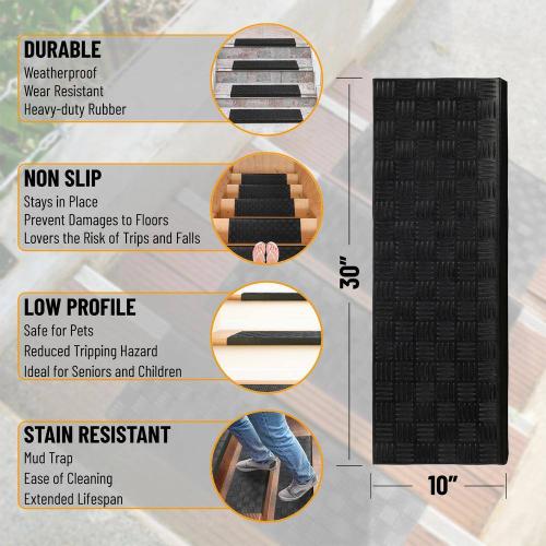 Black 10 in. x 30 in. Non-Slip Indoor/Outdoor Rubber Stair Tread Cover (Set of 5)