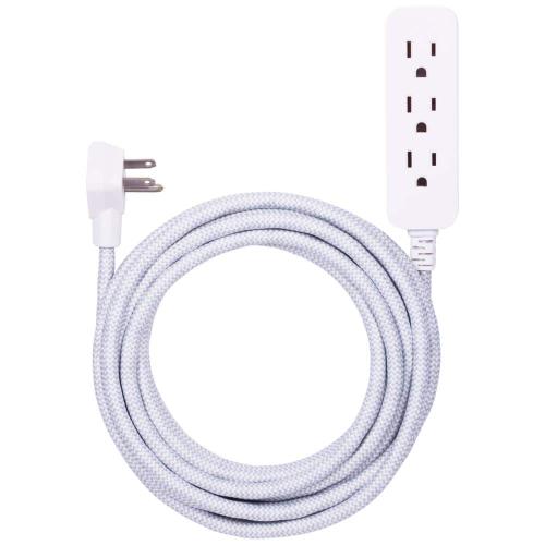 Size 15 ft. 3-Outlet Designer Pro Extension Cord Surge Protector, White/Gray