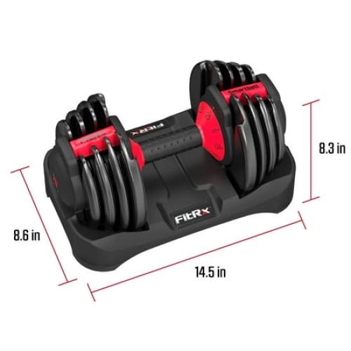 FitRx SmartBell 1 Pack, 25lbs. Quick-Select 9 in 1 Adjustable Dumbbell for Home Gym, 5-25lbs. Weight in 2.5lbs Increments