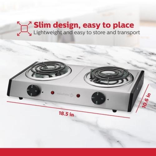 ‼️has stains‼️Holstein Housewares Double Burner Countertop Portable Range Stainless Steel Cooking Plate, 1500W