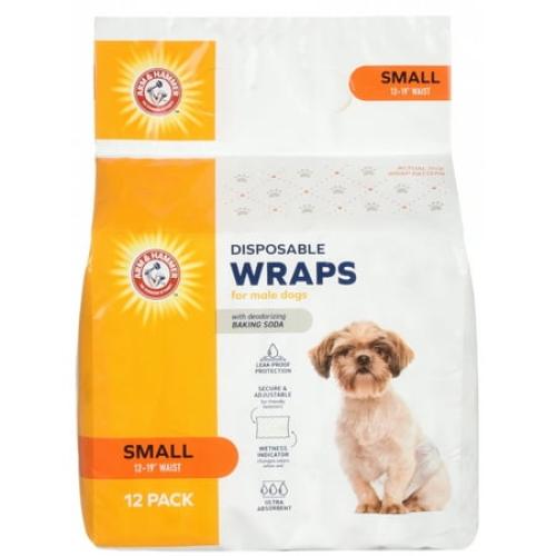 Arm & Hammer Male Dog Wraps, Size Small, 12 Count | Ultra-Absorbent with Wetness Indicator