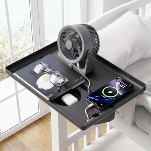 JOYMOOP Clip-On Bedside Shelf for Bunk Beds, Dorm Room Essentials, Bedside Caddy, No-Tool Install Bed Side Table Storage for Loft, Platform Beds, Nightstand Caddy for Phone, Glasses, Book, Black