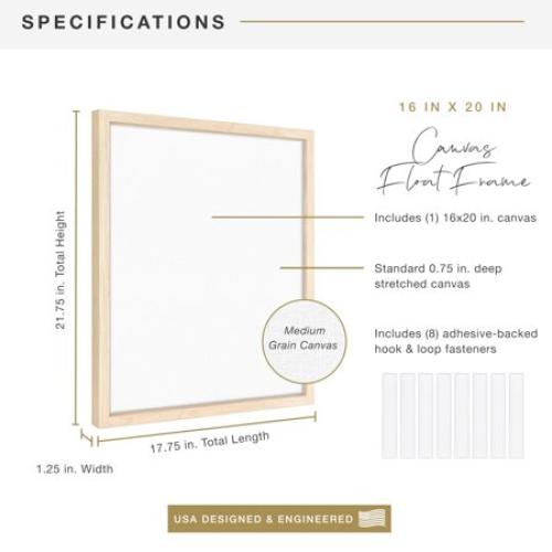 MCS Canvas Float Frames 16x20 Frame, Black Frame for Finished Canvases, Vertical & Horizontal Wall Hanging Large Frame with Adhesive for Canvas Paintings (1-Pack)