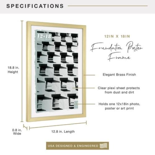 MCS Foundation 16x24 Poster Frame Traditional Brass, Vertical & Horizontal Wall Hanging Large Picture Frame for Photos, Posters & Art Prints (1-Pack)