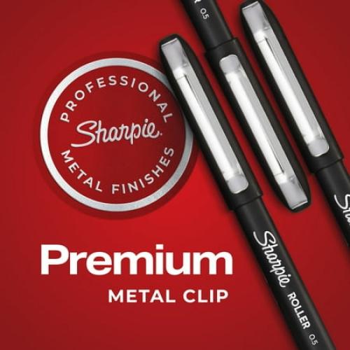 Sharpie RollerBall Pen, Needle Point (0.5mm) Precision Pen, Black Ink, 12 Count