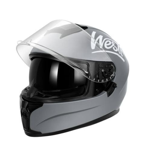 Westt Full Face Helmet - Motorcyle Helmet with Dual Visor DOT Approved - Grey S
