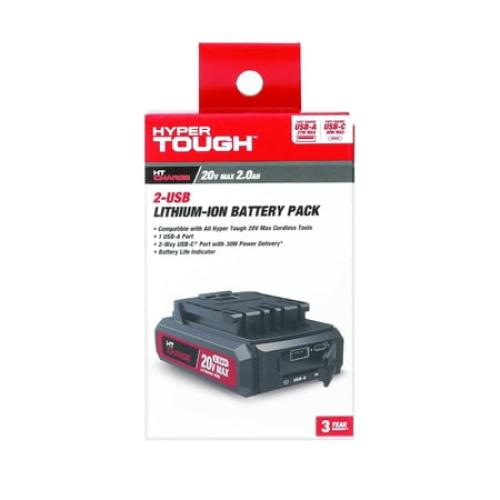 Hyper Tough 20-Volt Max Lithium-Ion 2.0Ah Battery Pack with USB-a and USB-c Ports
