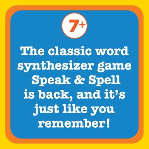 Playmonster Speak & Spell Electronic Game - Educational Learning Toy, Spelling Games, 80s Retro Handheld Arcade, Autism Toys, Activity for Boys, Girls, Toddler, Ages 7