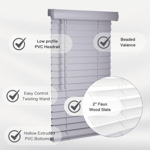 Size 27x24 Color Grey Cordless 2 Faux Wood Room Darkening Horizontal Blind, Light Gray