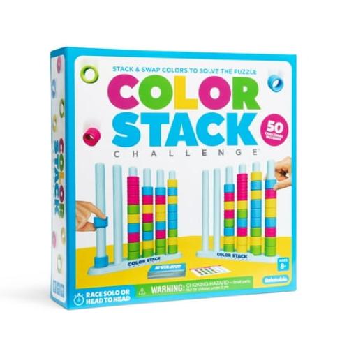 Color Stack, Color Matching Puzzle Game for Families, Includes 2 Stack Racks, 50 Challenge Cards, 80 Rings